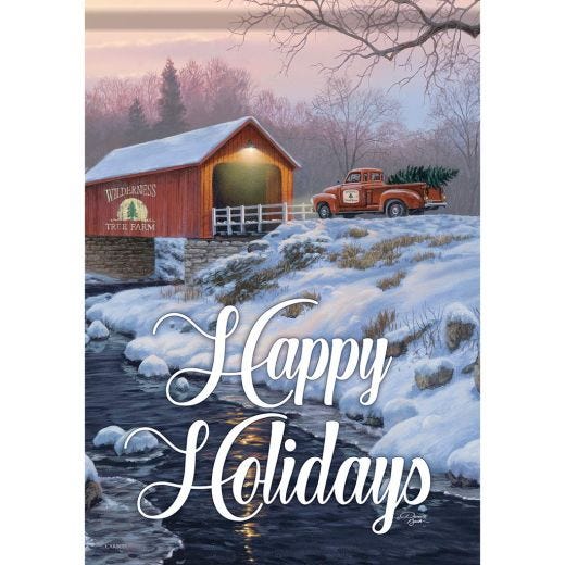 Covered Bridge Holiday Garden Flag