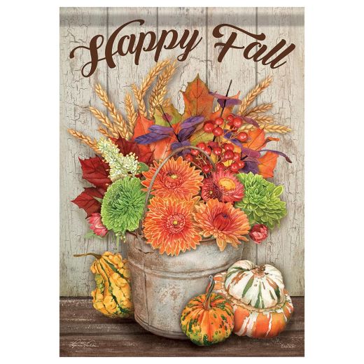 Fall Bucket & Gourds Garden Flag