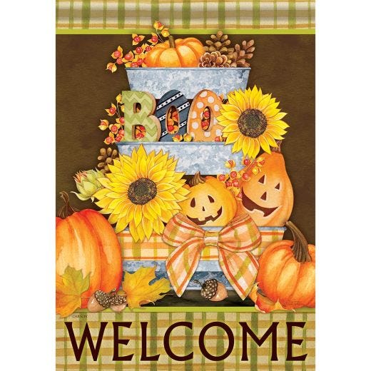 Halloween Buckets Welcome Garden Flag
