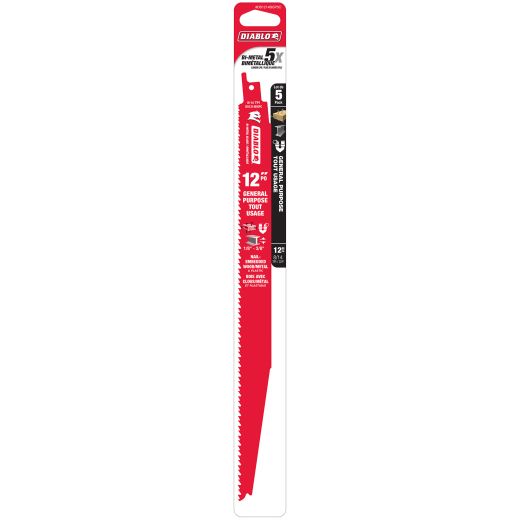 12 Inch Bi-Metal General Purpose Reciprocating Blade-5/Pack