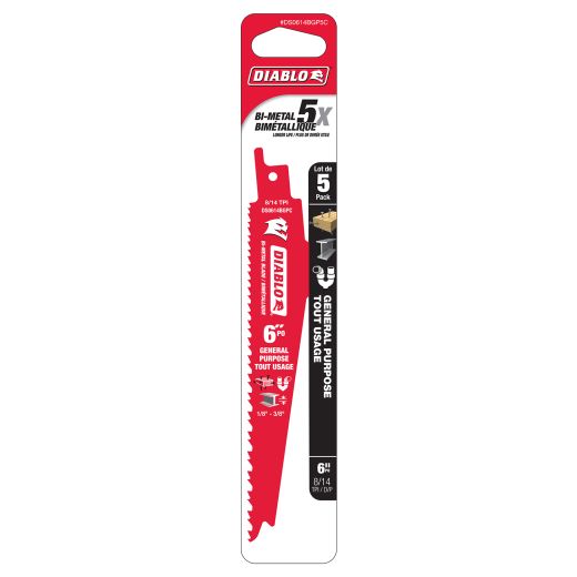 6 Inch Bi-Metal General Purpose Reciprocating Blade-5/Pack