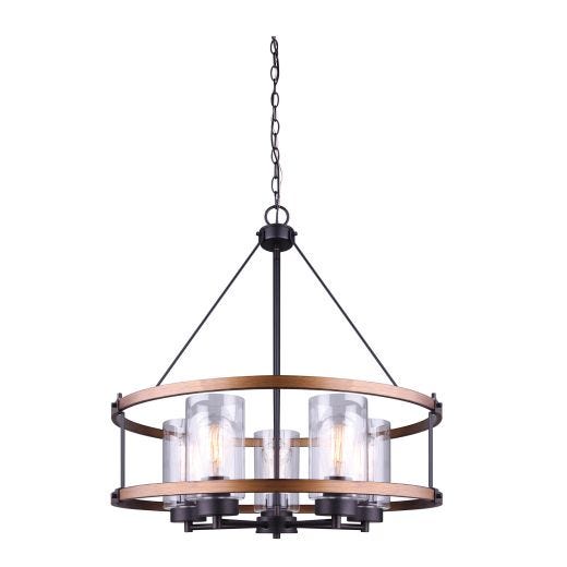 Canmore 5 Light Chandelier, Oil Rubbed Bronze & Wood