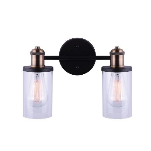 Cecilia 2 Light Vanity, Matte Black & Gold, Clear Glass