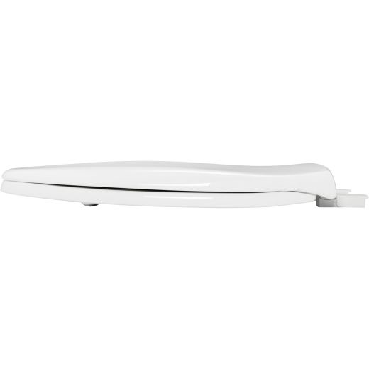 Elongated Plastic Toilet Seat In White with STA-TITE