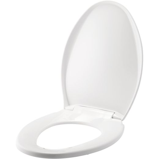 Elongated Plastic Toilet Seat In White with STA-TITE
