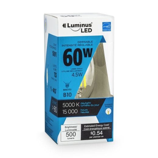 LED 4.5 Watt B10 E12 Bulbs 500 Lumens 5000 Kelvin