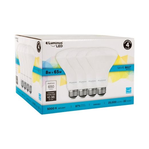 LED 8 Watt BR30 5000 Kelvin 4 Pack Dimmable