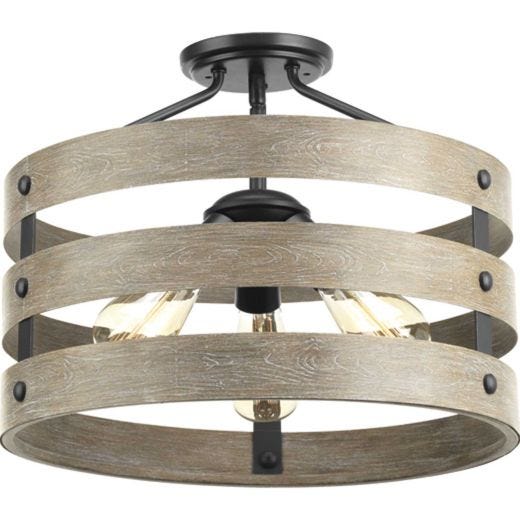Gulliver: 3 light Semi-Flush, Driftwood Look, Weathered Zinc