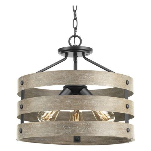 Gulliver: 3 light Semi-Flush, Driftwood Look, Weathered Zinc