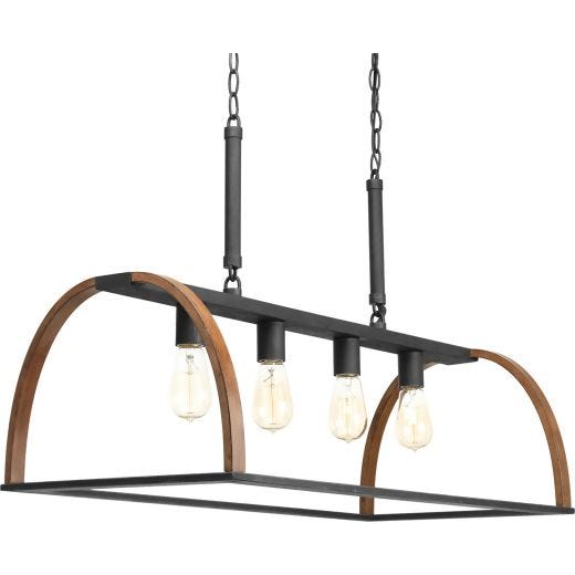 Trestle: 4 light Linear Chandelier, Iron And Oak Finish