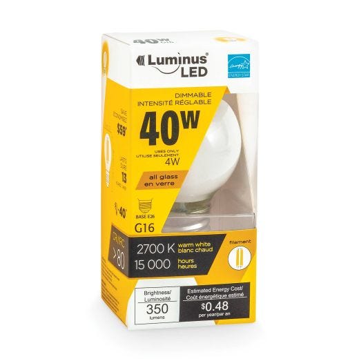 LED 4W G16 E26 Filament White 2700K