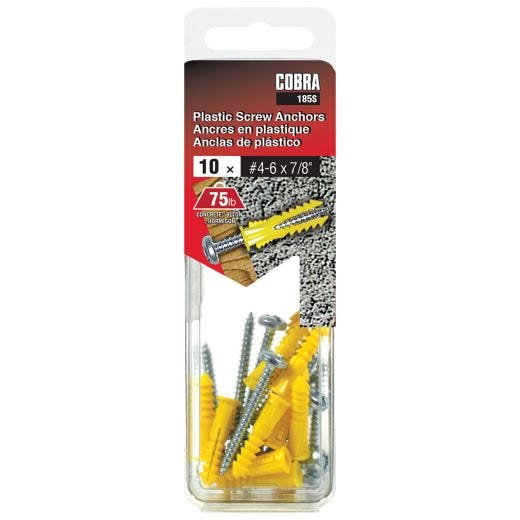 Plastic Anchors #4-6 x 7/8-in + Screws - 10/Pack