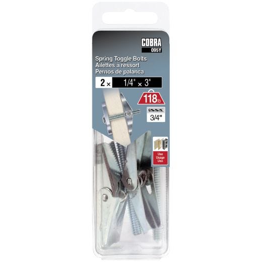 Spring Toggle Bolts 1/4-in x 3-in - 2/Pack