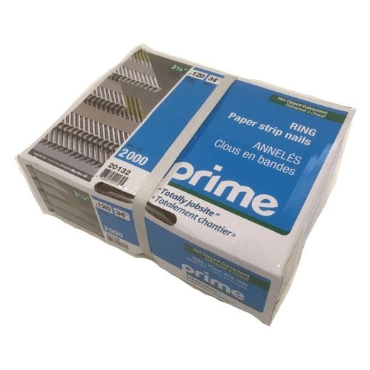 Prime 34° Paper Tape Strip 3-1/4" Ring Hdg Nails