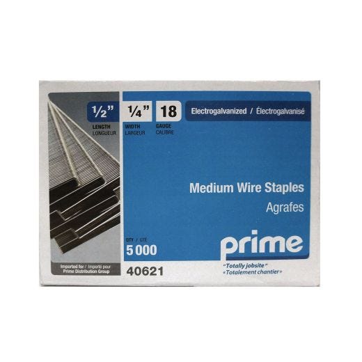 Prime 18 G Staples 1/4" Crown X 1/2" Long-5000/Box