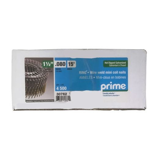 Prime 1-1/2" Ring Shank 15° Mini Coil Nails Hdg