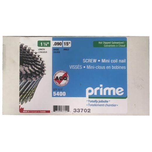 Prime 1-1/4" Screw Shank 15° Mini Coil Nails Hdg