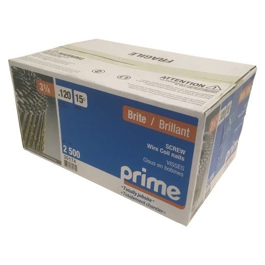 Prime 3-1/4" Spiral Shank 15° Coil Framing Nails