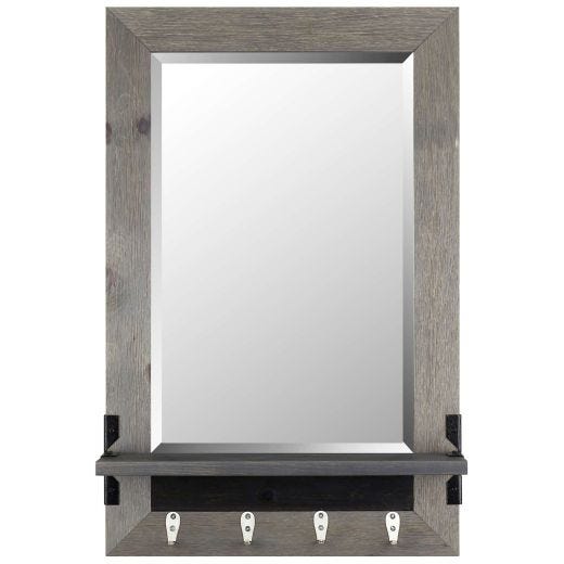 21" x 30" Grey Mirror With Hooks