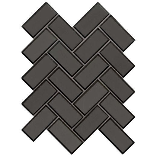 Tuile de mosaïque verre métallique à chevrons biseautés gris