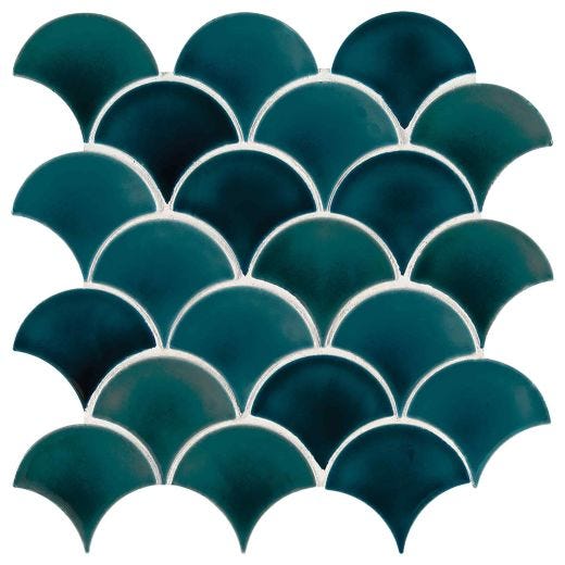 Azul Scallop Glossy Glazed Porcelain Mosaic Tile