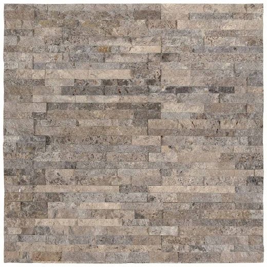 Tuile murale travertin naturel mini-panneau longeron argent