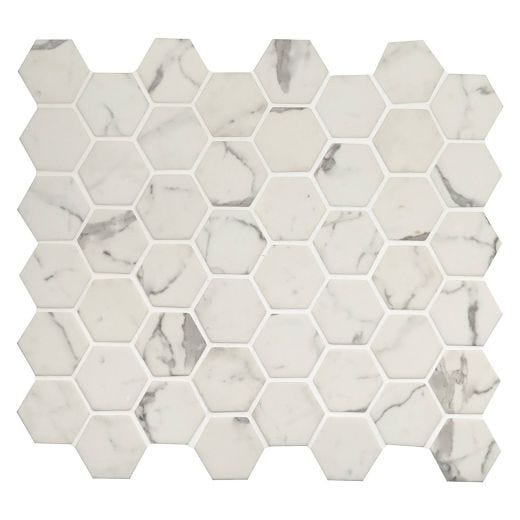 Statuario Celano Hexagon Glass Mosaic Tile