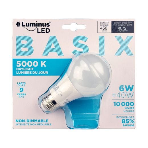Luminus LED Basix 6W A19 5000K