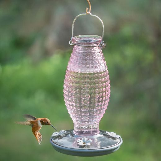 Vintage Cranberry Hobnail Hummingbird Feeder