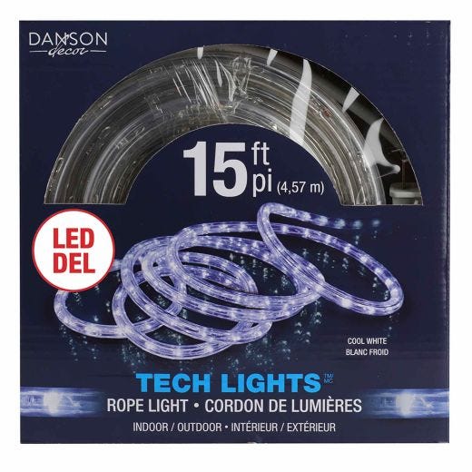 15' Rope Light With 120 LED Cool White Bulbs