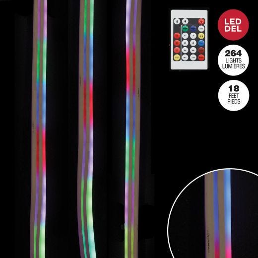 18' Rope Light With 264 Red, Green And Blue LED Neon Bulbs,