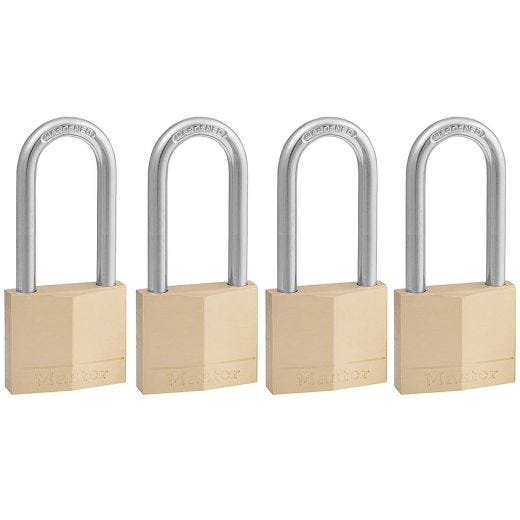 1-9/16" Wide Solid Brass Padlock with 2" Shackle-4/Pack