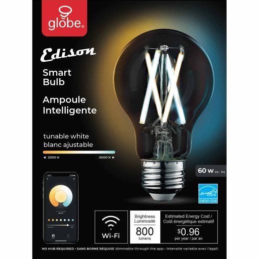 4.5 Watt A19 Dimmable WiFi LED Clear Filament Smart Bulb