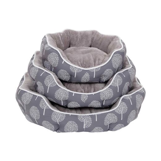 Medium Round Pet Bed With Grey And White Strips