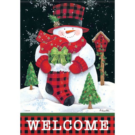 Gingham Snowman Garden Flag