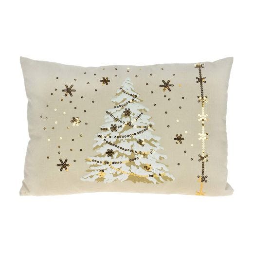 20" x 13" Gold Christmas Tree Ivory Cushion