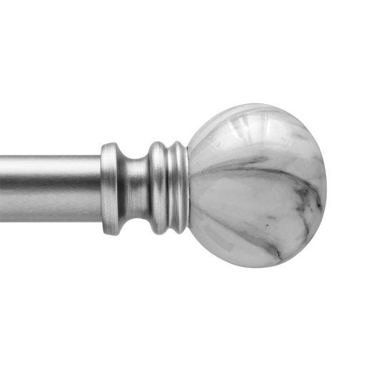 3/4" - 66" - 120" Marble Ball White/Nickel Curtain Rod