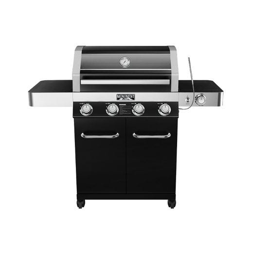 Black 4-Burner Propane Grill With Clearview Lid, Side Burner