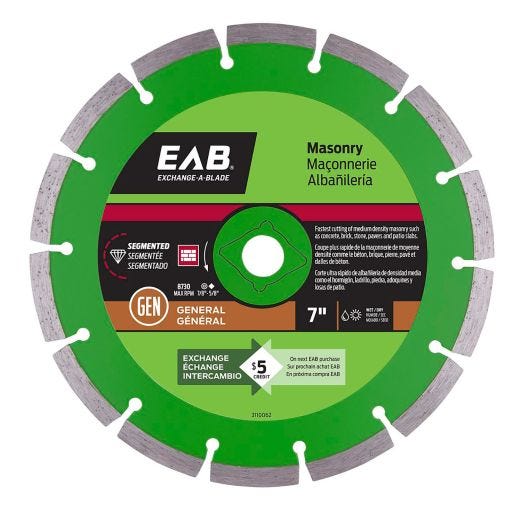 7" Segmented Green Diamond Blade - Exchangeable