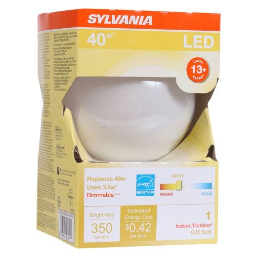 3.5 Watt Dimmable Medium Base LED G25 Bulb-1/Pack