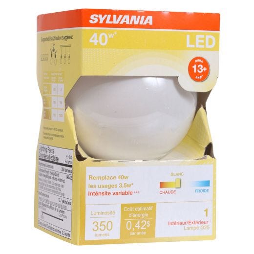 3.5 Watt Dimmable Medium Base LED G25 Bulb-1/Pack