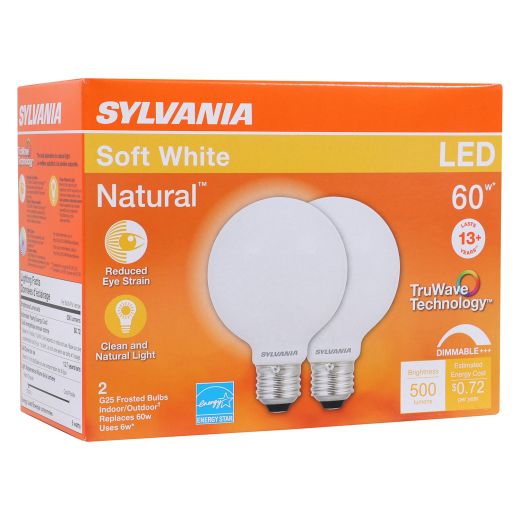 6 Watt Dimmable Medium Base LED G25 Bulb-2/Pack