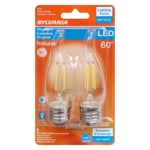5.5 Watt Dimmable Candelabra Base LED B10 Bulb-2/Pack