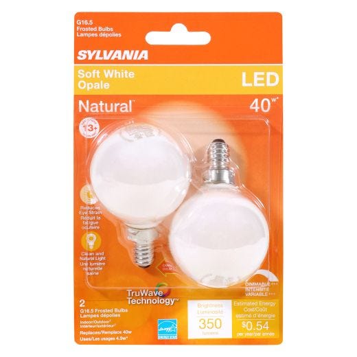 4.5 Watt Dimmable Candelabra Base LED G16.5 Bulb-2/Pack