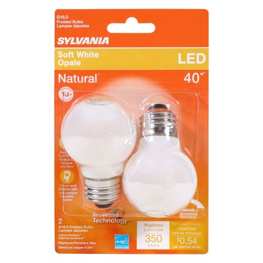4.5 Watt Dimmable Medium Base LED G16.5 Bulb-2/Pack