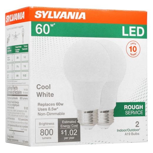 8.5 Watt LED A19 Rough Service Bulb-2/Pack