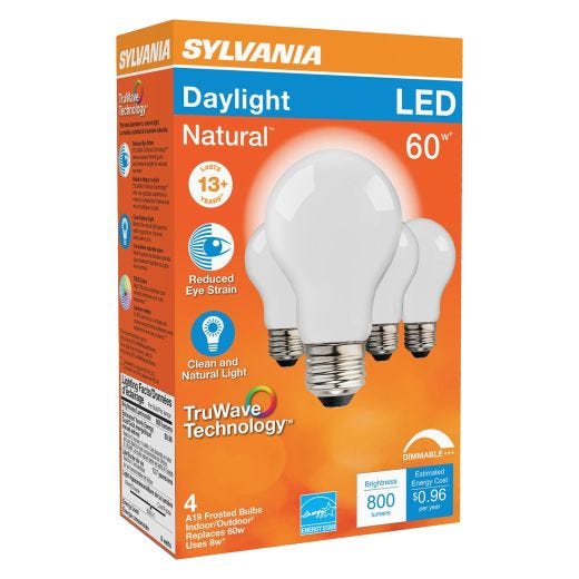 8 Watt Dimmable 15000 Life Medium Base LED  A19 Bulb-4/Pack