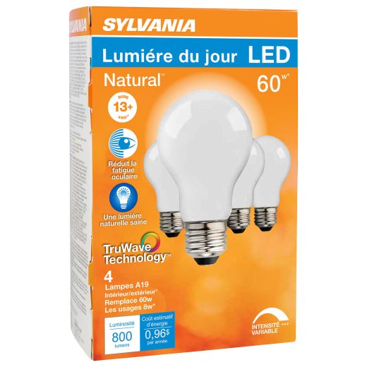8 Watt Dimmable 15000 Life Medium Base LED  A19 Bulb-4/Pack