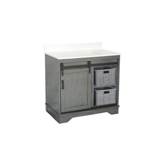 36" Grey Vanity With Sliding Door