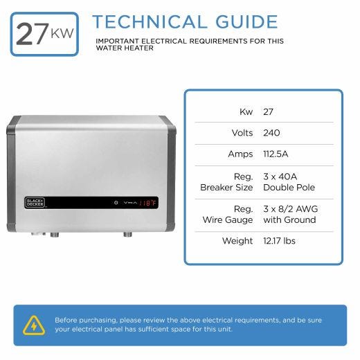 Water Heater Electric Tankless 27kW 5.3GPM